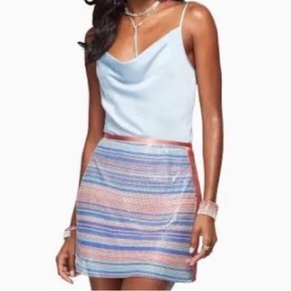 RAMY BROOK Skirt Kate exclusive Chainmail Metallic Satin Mini Pink Blue Size XS - Picture 12 of 12